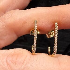 Shashi Goldplated Pave Cubic Zirconia Wedding Glam Bling J-Hook Post Earrings